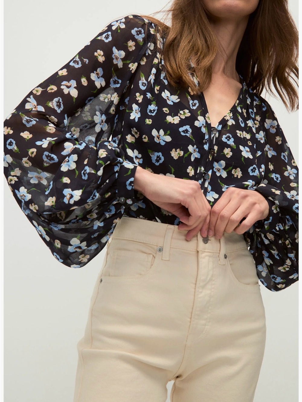 Veronica Beard Alec Floral Silk Chiffon Button-Up Shirt size 8